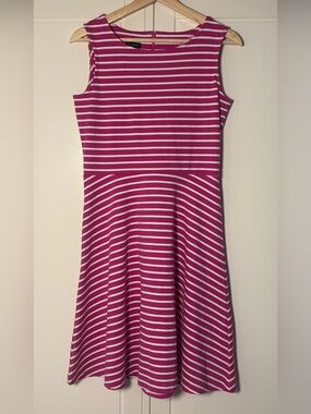 Talbots Fit and Flare pink white strip dress size small